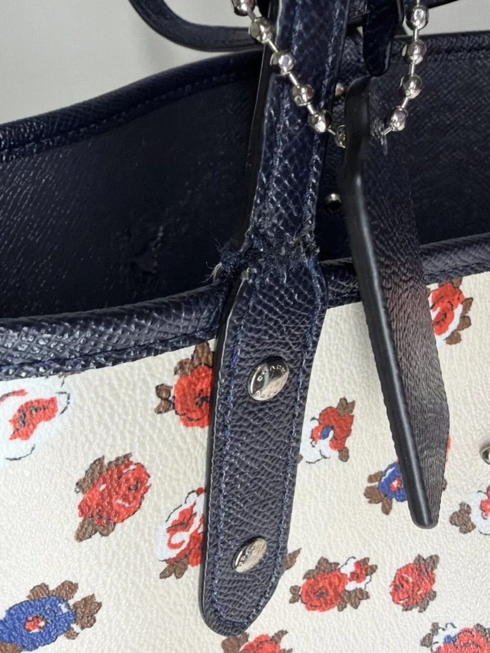 Coach Floral Reversible City Tote Navy Pebbled Leather Bag